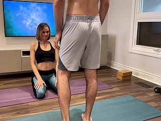 Get hitched gets fucked plus creampie in yoga pants while busy out foreign husbands friend